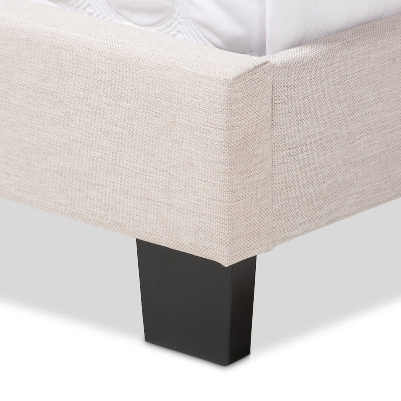 Modern Full Size Bed - Light Beige Upholstered Platform Bed Frame - Bedroom Furniture