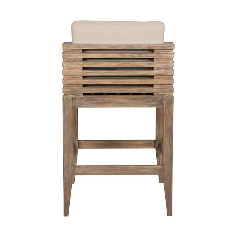 Vivid Solid Eucalyptus Wood Outdoor Patio Counter Height Bar Stool with Olefin Cushions