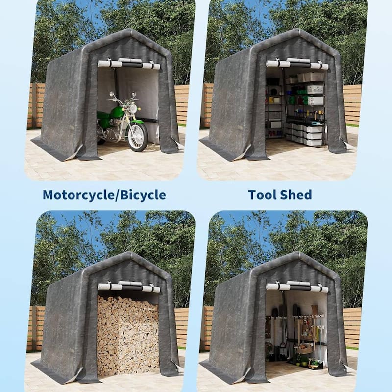6x6 FT Portable Outdoor Storage Shed, Carport for Motorcycle, Firewood, Garden and Tools - 6X6 Ft