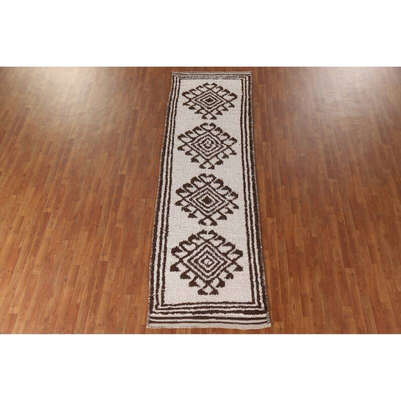 Tribal Anatolian Turkish Runner Rug Handmade Geometric Wool Carpet - 3'4"x 10'9"