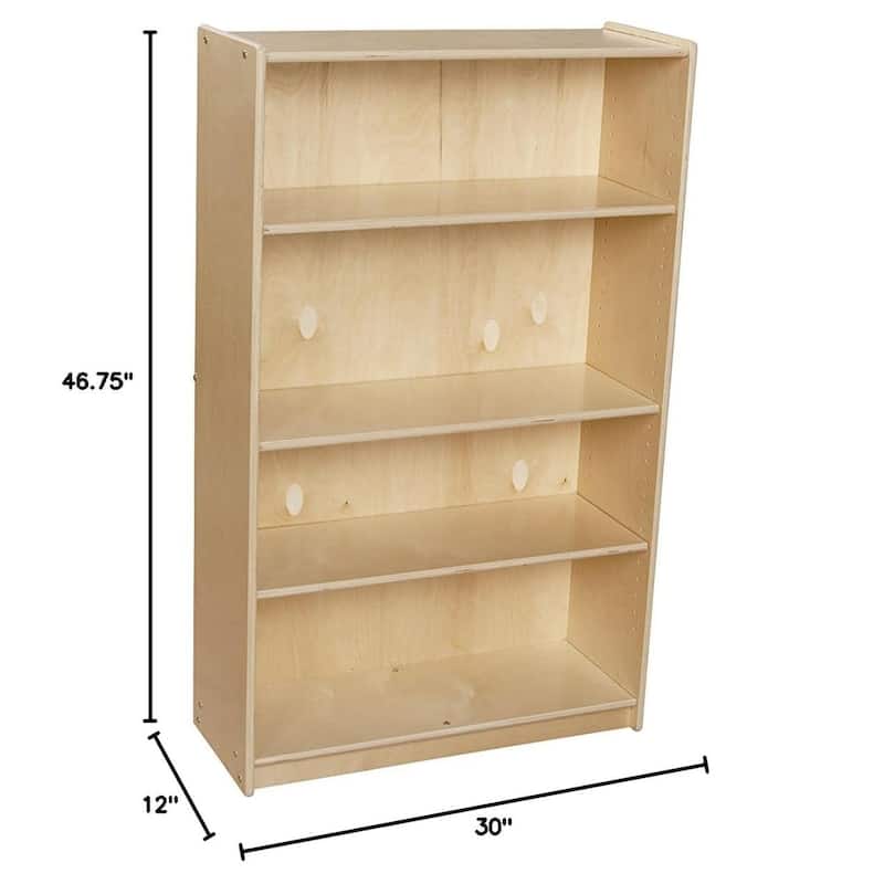 Contender Birch Bookcase With 3 Adjustable Shelf, Hardwood Classroom Organizer For Toys, Wooden Display For Kids