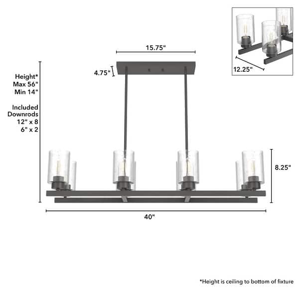 dimension image slide 1 of 2, Hunter Hartland 8-Light Linear Chandelier - Dining Room, Kitchen Island - Modern Farmhouse, Industrial, Contemporary