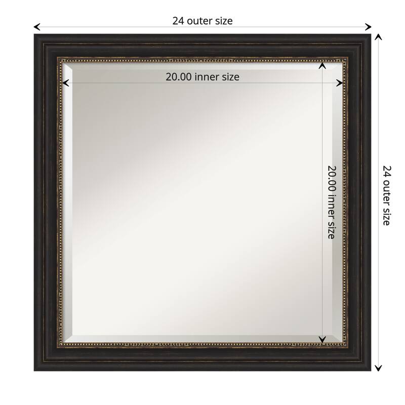 Beveled Bathroom Wall Mirror - Accent Bronze Narrow Frame - Outer Size: 24 x 24 in