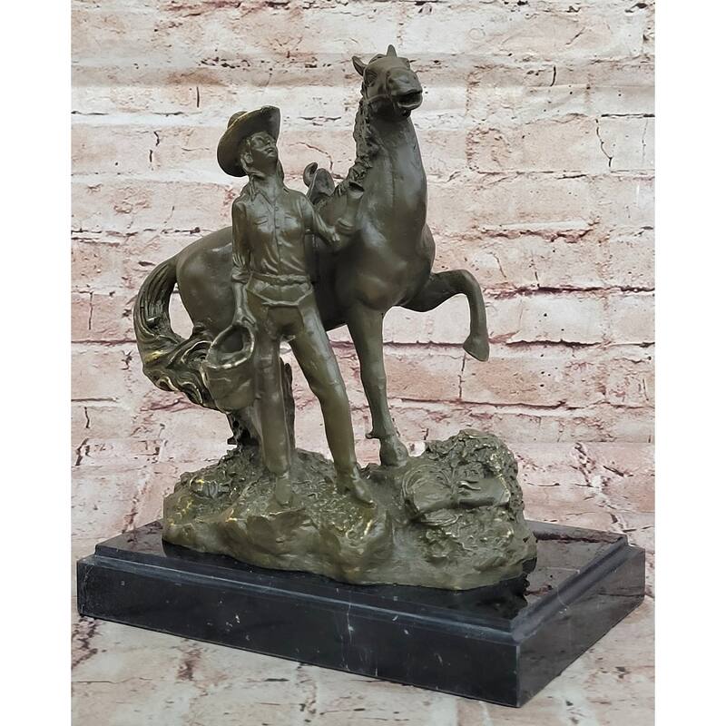 Cowgirl With Rearing Horse Bronze Sculpture - Western Ranch Equestrian Art