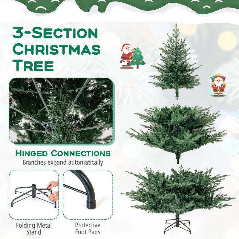 Costway 6/7 FT Artificial Christmas Tree with 830 Branch Tips 260 LED - See Details - Green