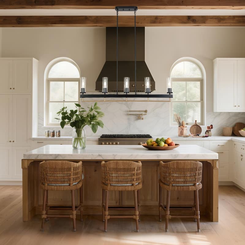 Modern Industrial 3/5-Light Chandelier Black Gold Kitchen Island Light Fixture with Clear Glass for Dining Room