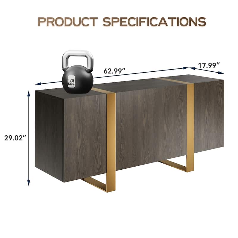 Clihome 63'' Storage TV Stand Cabinet with 4 Doors