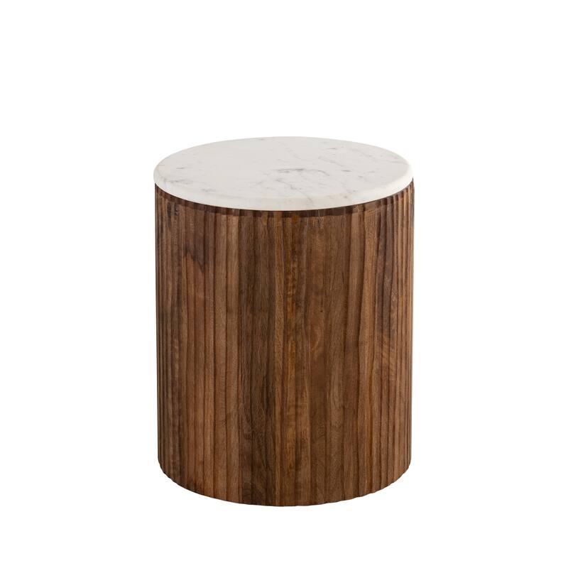 Albany Living 18" Marble Top Solid Wood Round End Table