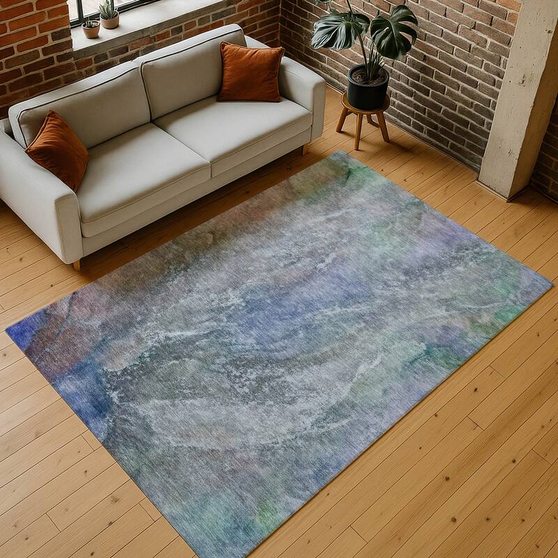 Machine Washable Indoor/ Outdoor Abstract Watercolor Chantille Rug