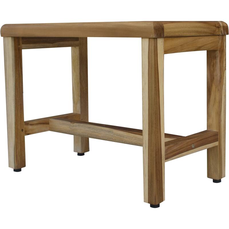 Compact Rectangular Teak Shower / Outdoor Bench with Shelf in Natural Finish