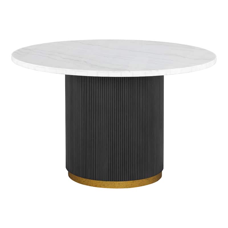 Furniture of America Torin Modern 5-Piece White Marble Top Round Dining Set with Boucle Upholstered Chairs
