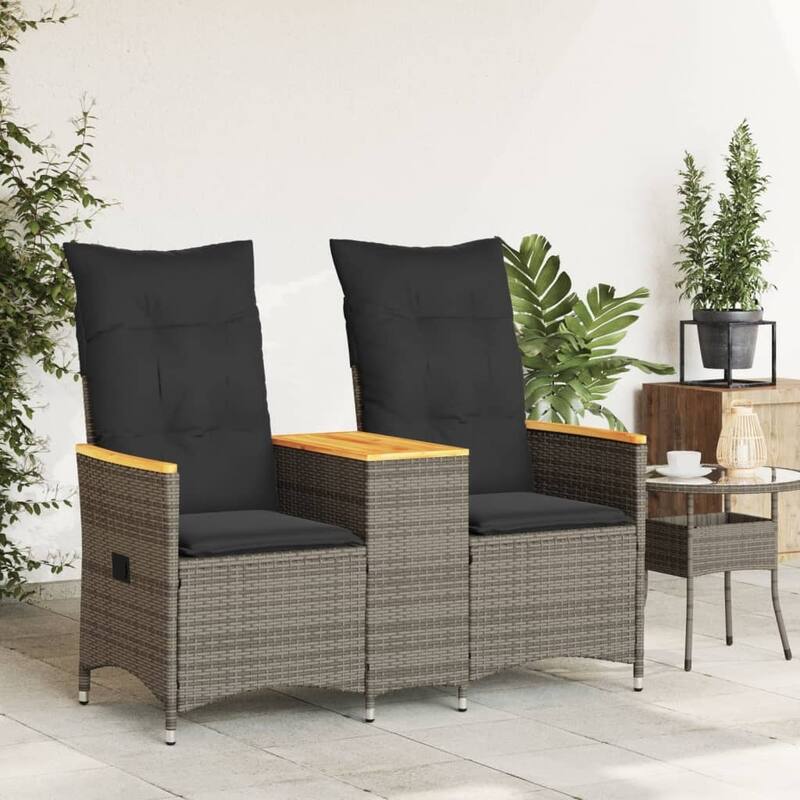 vidaXL Reclining Patio Sofa 2-Seater with Table Loveseat Furniture Poly Rattan - 23.2 x 51.2 x 36.2 in