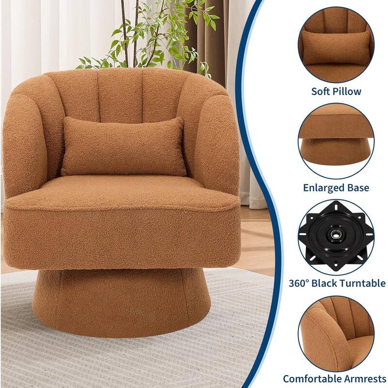 Velvet Upholstered 360° Swivel Accent Chair, Barrel Lounge Chair for Living, Bedroom Reading Nook