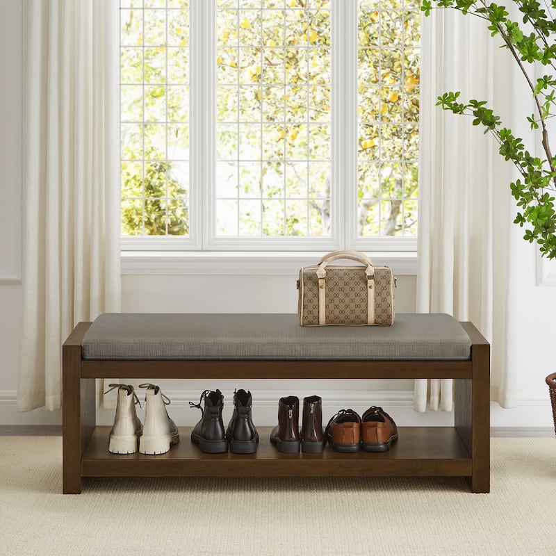GDFStudio - Layla 47" Modern Linen Bench with Padded Seat & Shoe Rack