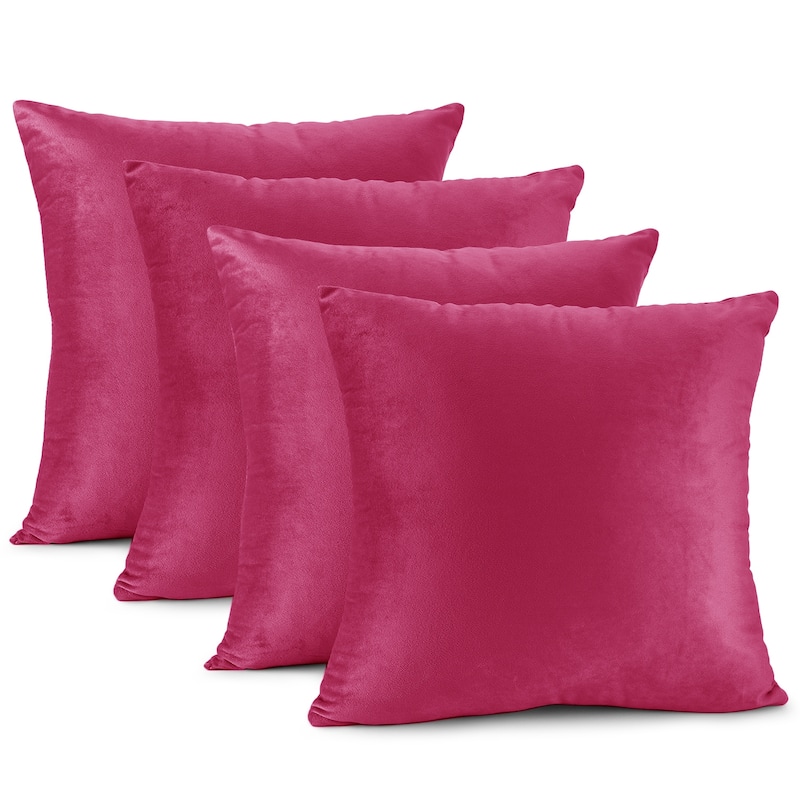 Empyrean Solid Microfiber Soft Velvet Throw Pillow Cover (Set of 4) - 24" x 24" - Hot Pink