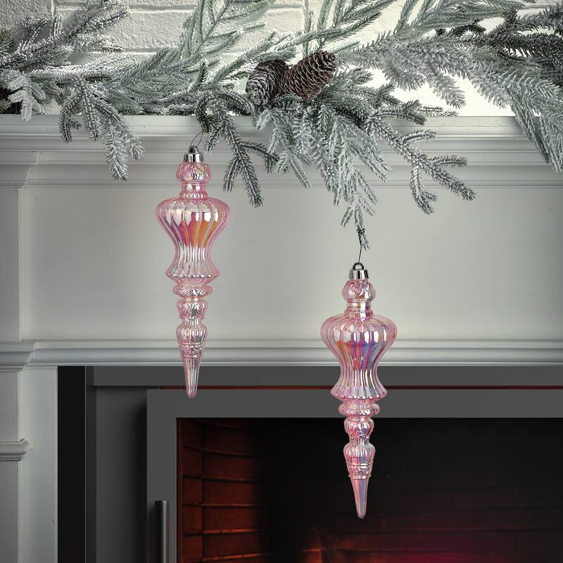 12" Shatterproof Plastic Iridescent Finial Ornament Box of 2