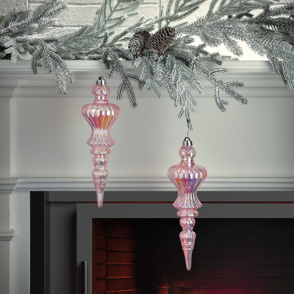 12" Shatterproof Plastic Iridescent Finial Ornament Box of 2