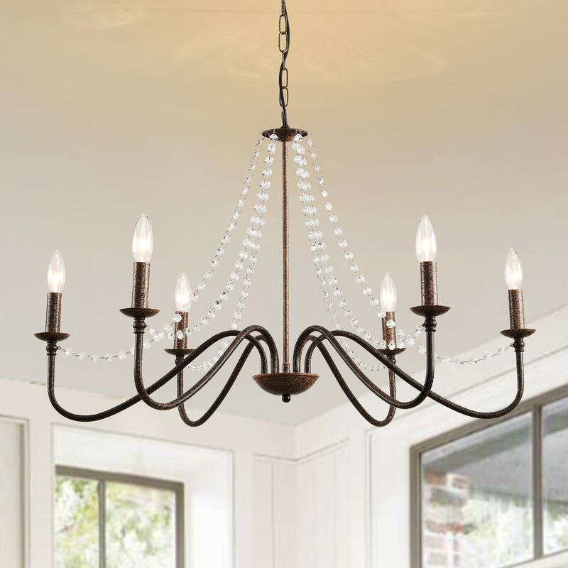 Modern Farmhourse 6-Lights Classic Chandelier with Crystal Accents