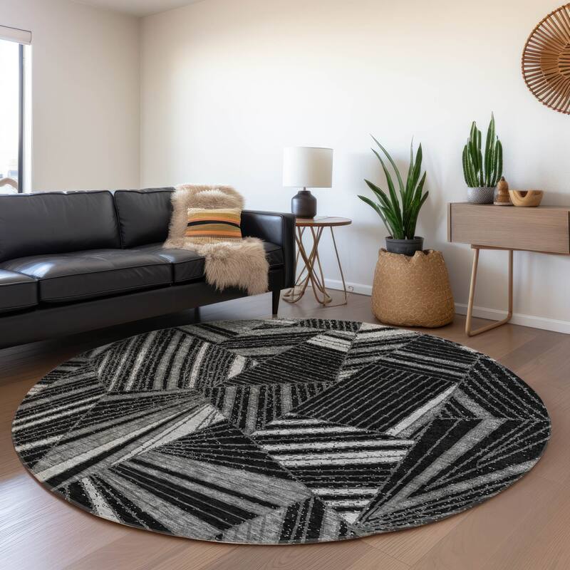 Premium Washable Super Soft Modern Mosaic Mayfield Rug - Black - 8' x 8'