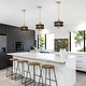 preview thumbnail 2 of 8, Lorelei Matte Black+Gold 1-Light Metal Drum Shade Pendant Light