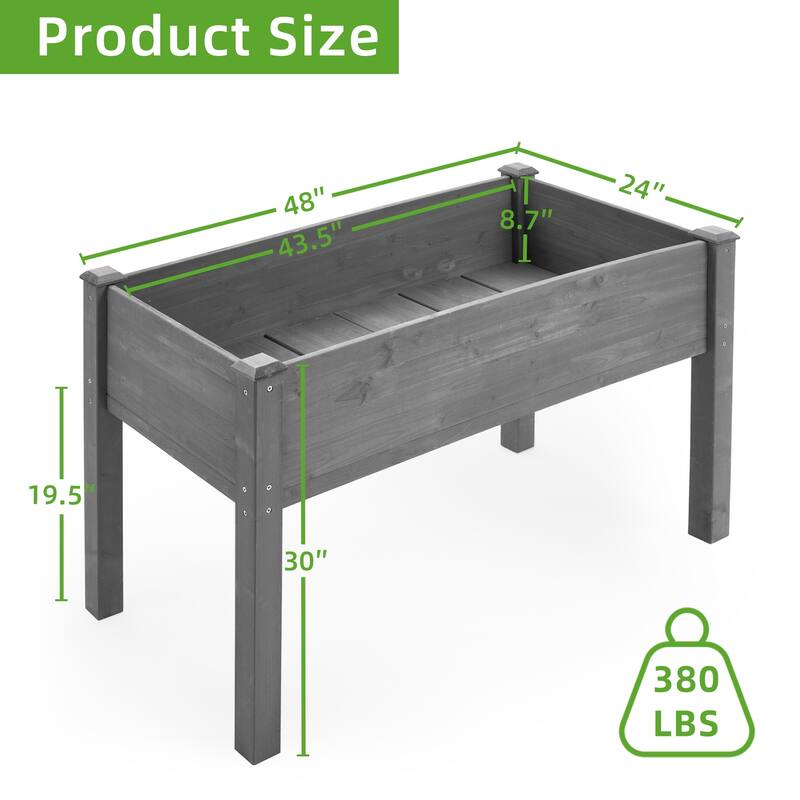 Raised Garden Bed with Legs, Elevated Wooden Planter Box, Gray