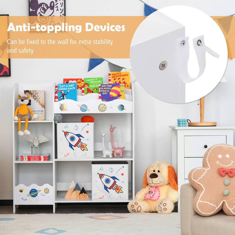 Costway Kids Toy and Book Organizer Children Wooden Storage Cabinet w/ - See Details