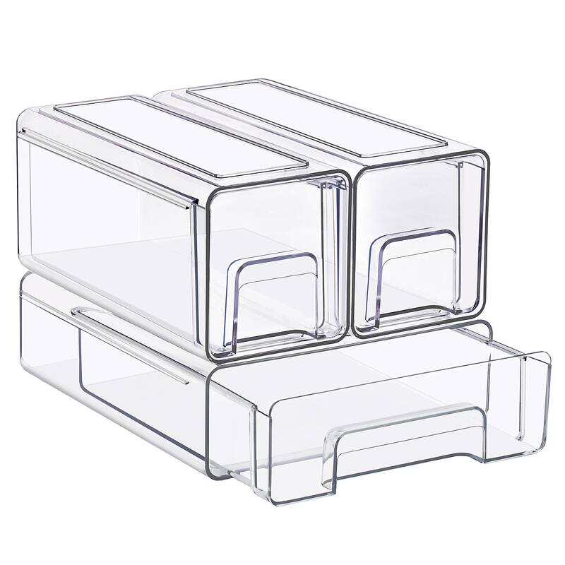 Sorbus Clear Stackable Storage Drawers Case with Handles - for Bathroom, Cabinet, Medicine & Baby Bottle Storage - 1 Medium 2 Small