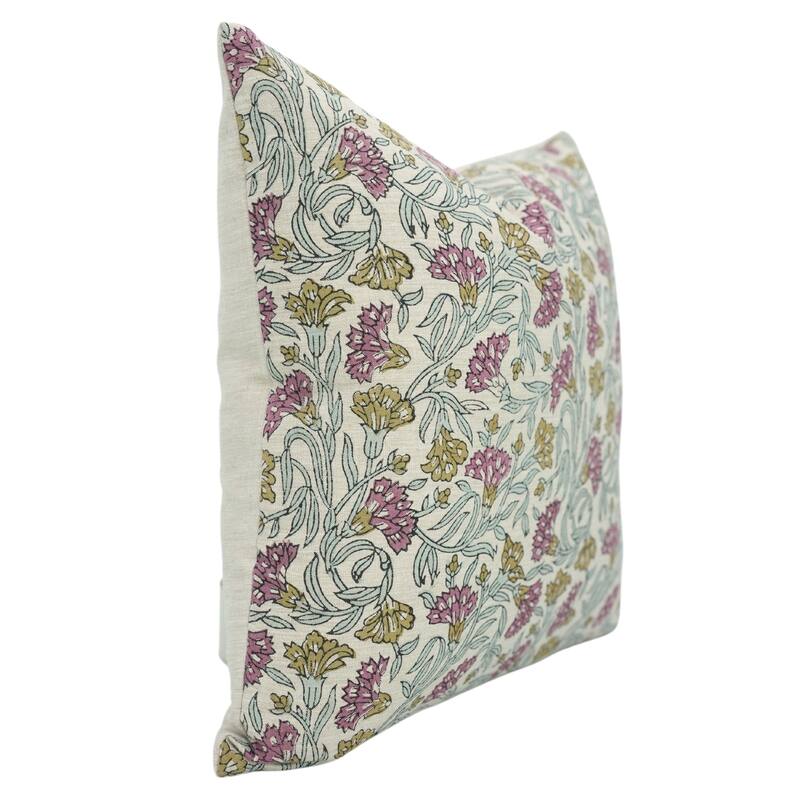 Fabdivine Hand Block Print Floral Pillow Cover Linen Cushion Case for Sofa Guest Room Fall Home Accent Gift, Shehjan