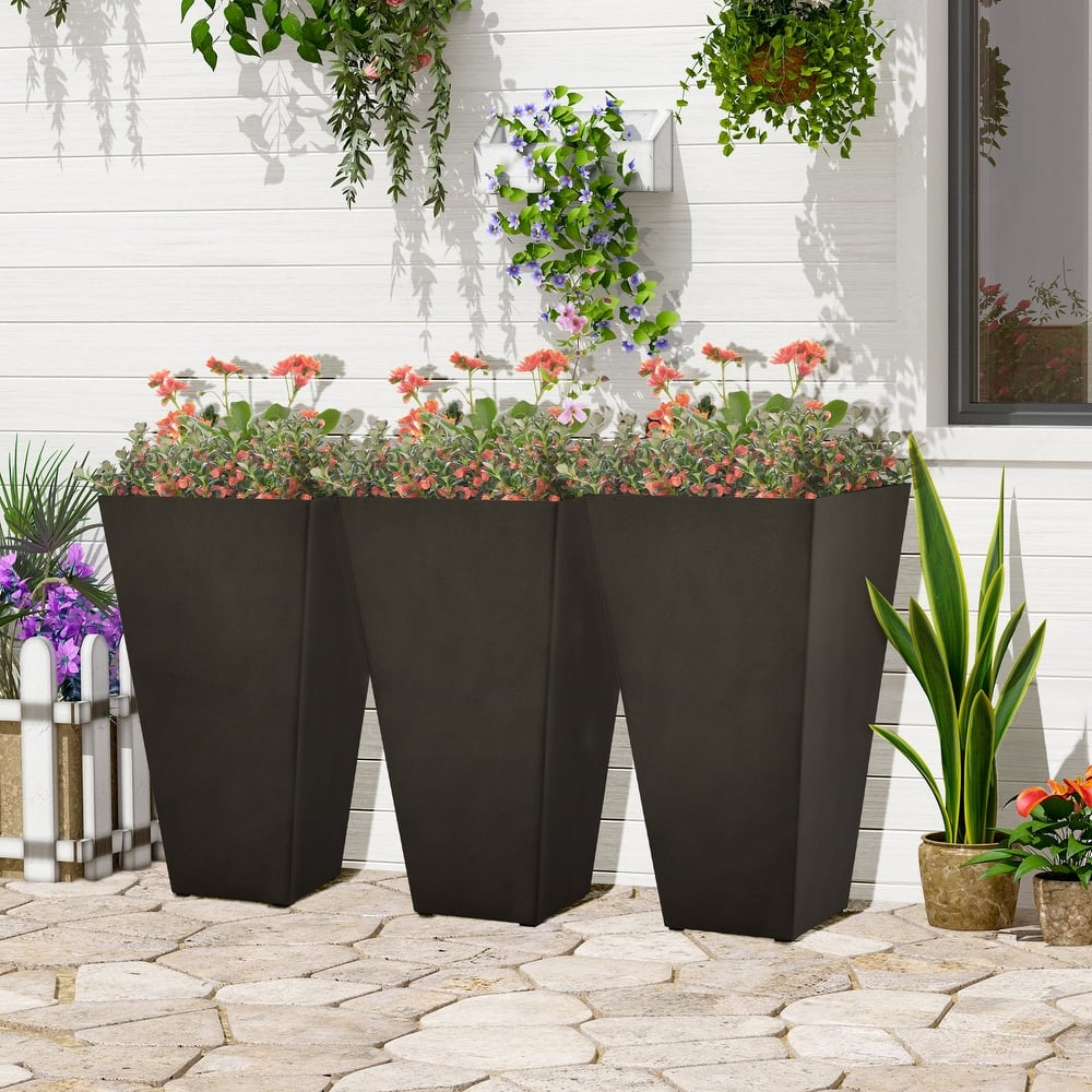 Outsunny 28" Tall Plastic Flower Pot, Set of 3, Large Outdoor & Indoor Plastic Garden Planters, for Entryway, Patio, Yard