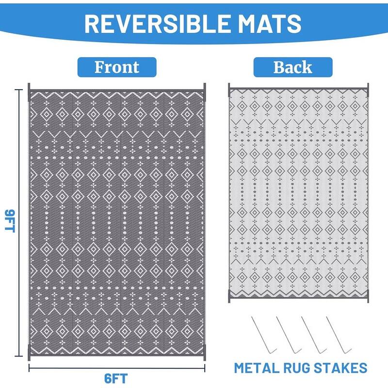 8' x 10' Reversible Outdoor Rug – Waterproof Plastic Straw Mat