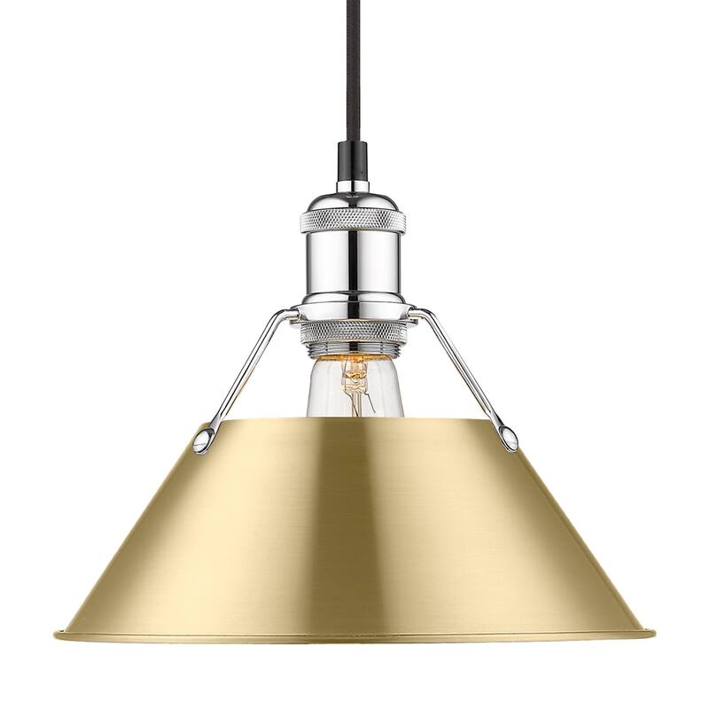 Yep by Golden Lighting Orwell 1-light 10in Pendant in Chrome and Brushed Champagne Brass shade - Silver