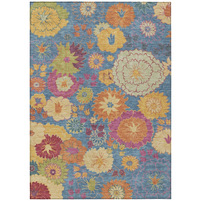 Machine Washable Indoor/ Outdoor Modern Floral Chantille Rug