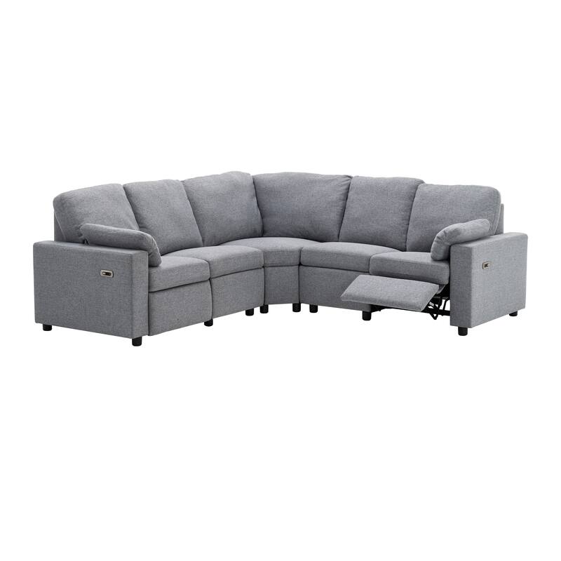 88.9" Linen Power Recliner Sectional Sofa with Storage Drawers