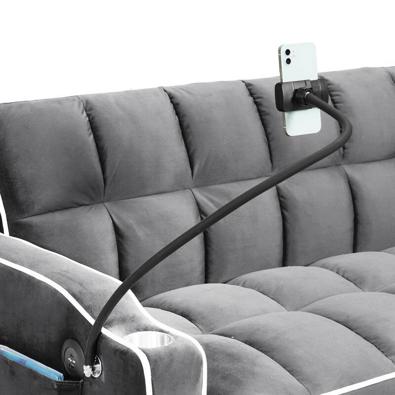 Multi-functional Pullout Sofa Bed, Dark Gray, Velvet, 55x35x31 inches
