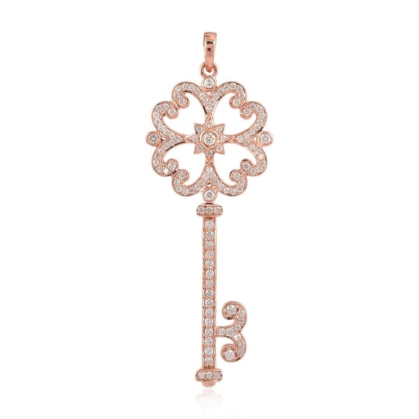 18kt Rose Gold Pave Diamond Key Pendant Jewelry by Artisan