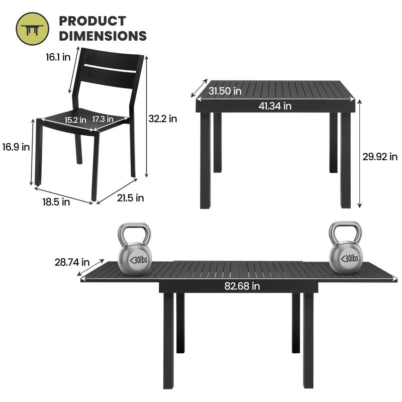 5/7/11-piece Set Outdoor Aluminum Extendable Patio Dining Table with Stackable Chairs