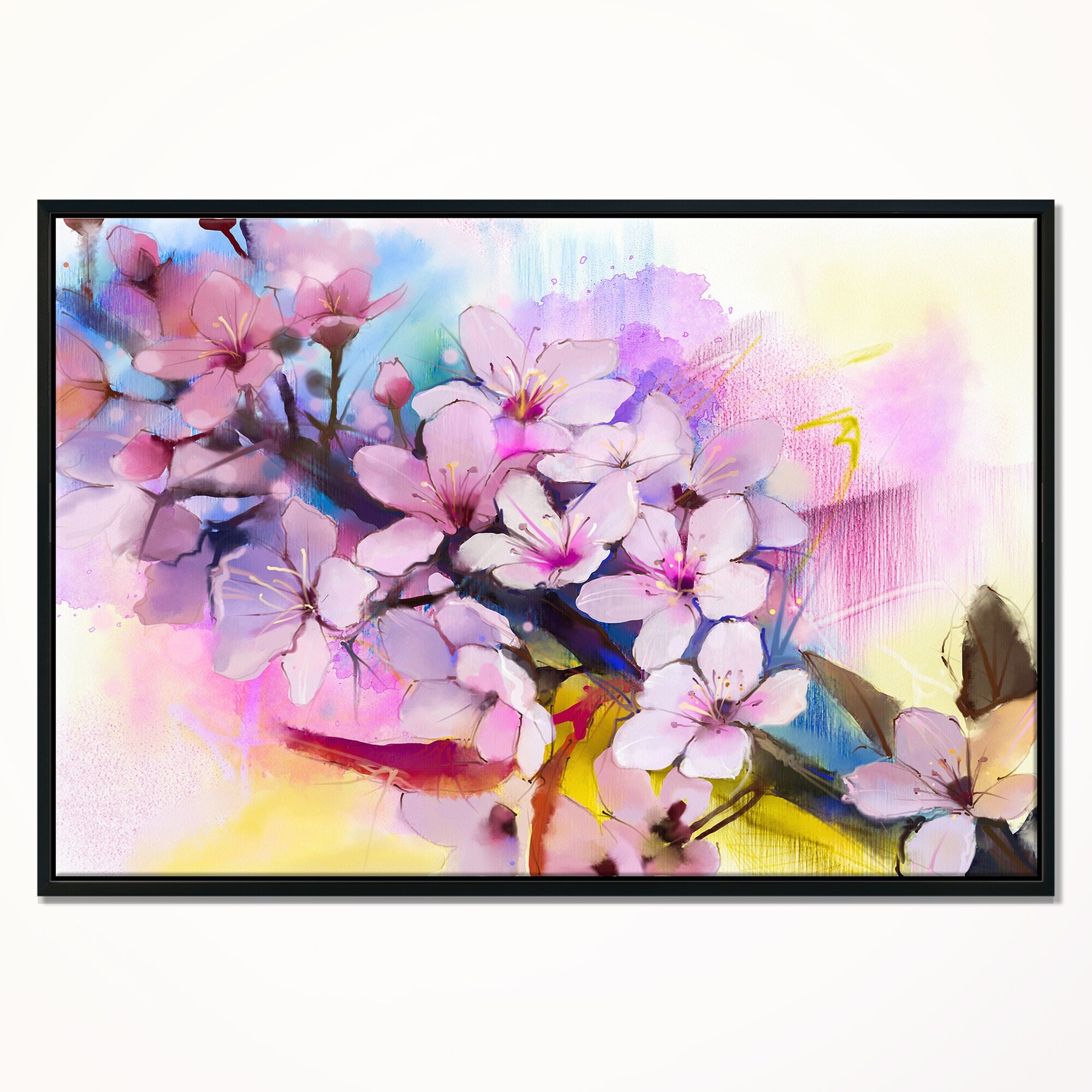Shop Designart Japanese Cherry Blossoms Watercolor Floral Framed