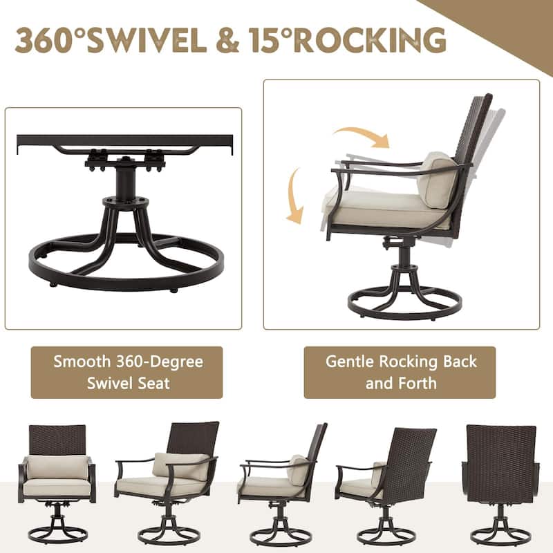 EROMMY Patio Dining Set – 7-Piece Outdoor Furniture Set & 2-Piece Swivel Rocking Chair Option