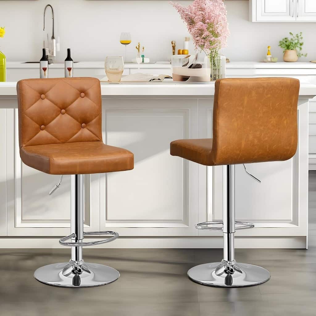 VECELO Bar Stools Set of 2 Armless Adjustable Swivel Modern PU Leather Button Barstools Four Colors are Available