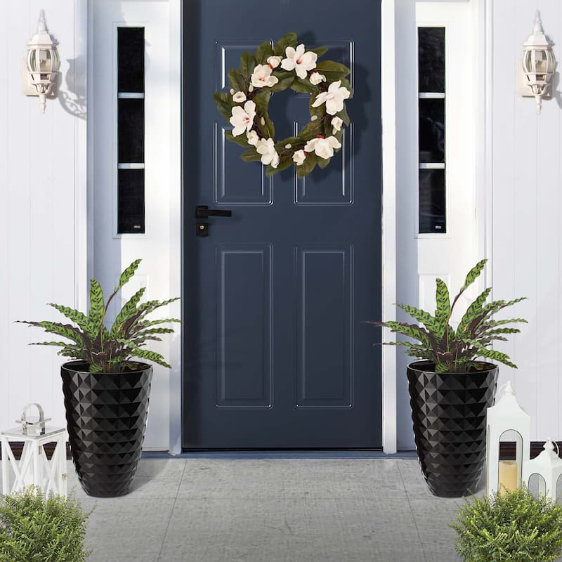 Glitzhome 19.75" H Eco-Friendly Oversized Faux Ceramic Diamond Textured Tall Planter Porch Flowerpot (Set of 2)
