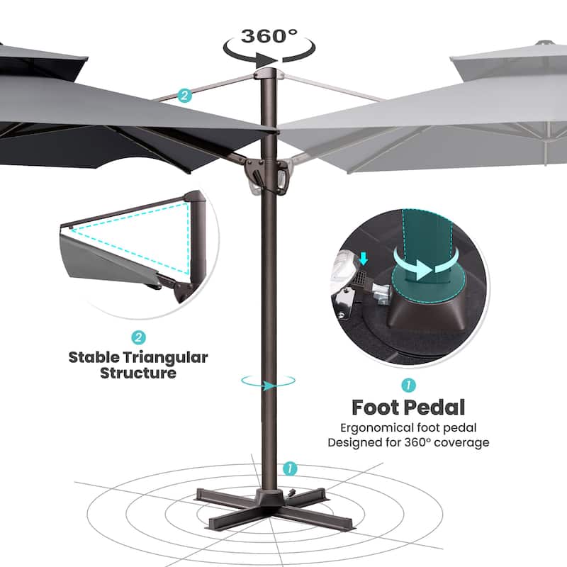 9 x 11.5 FT Outdoor Patio Dual Top Cantilever Umbrella with Weighted Base