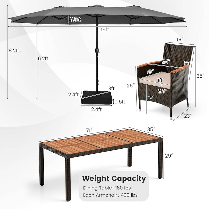 Costway 11 PCS Patio Dining Set with 15ft Double-Sided Patio Umbrella