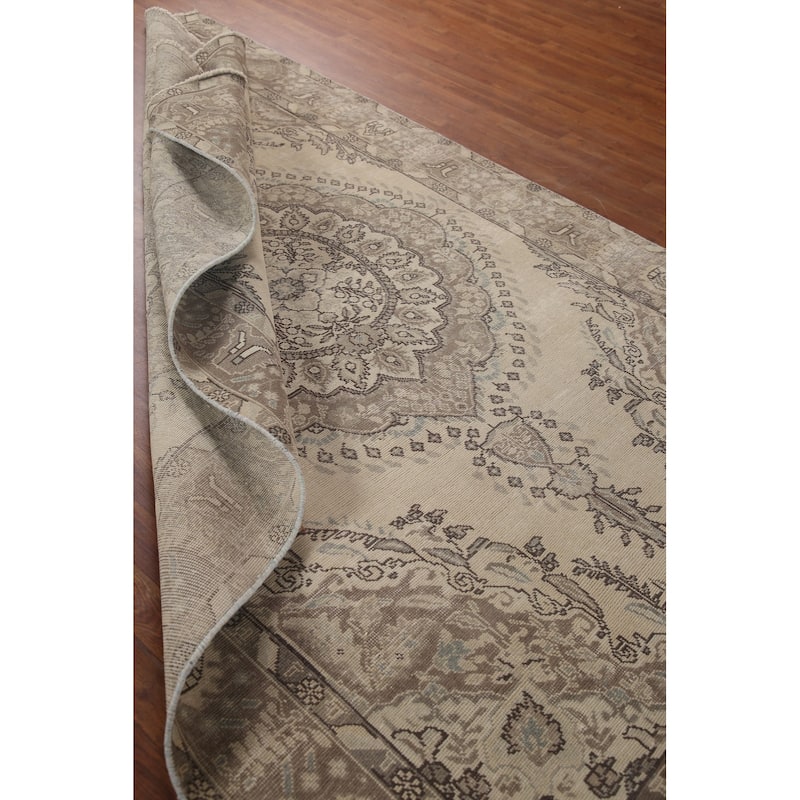 Distressed Tabriz Persian Vintage Rug Handmade Living Room Wool Carpet - 6'2" x 9'7"