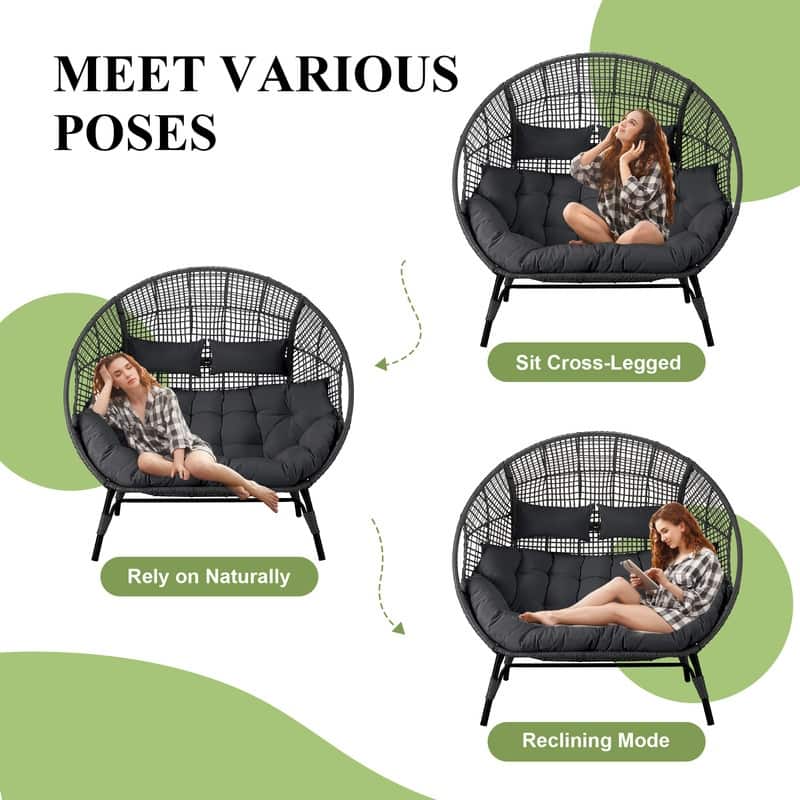 FINCATI 2-Person Indoor Wicker Egg Chair, 57.1 in Wide, 680-lb Capacity