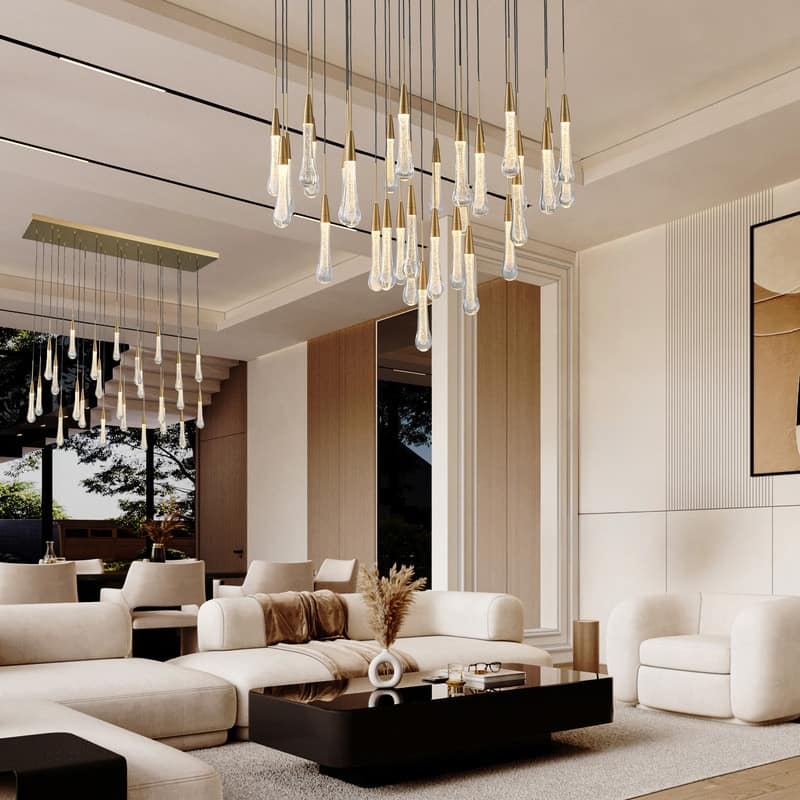 KAYLA Raindrop Chandelier, Modern Glass Pendant Light, Bulb Included