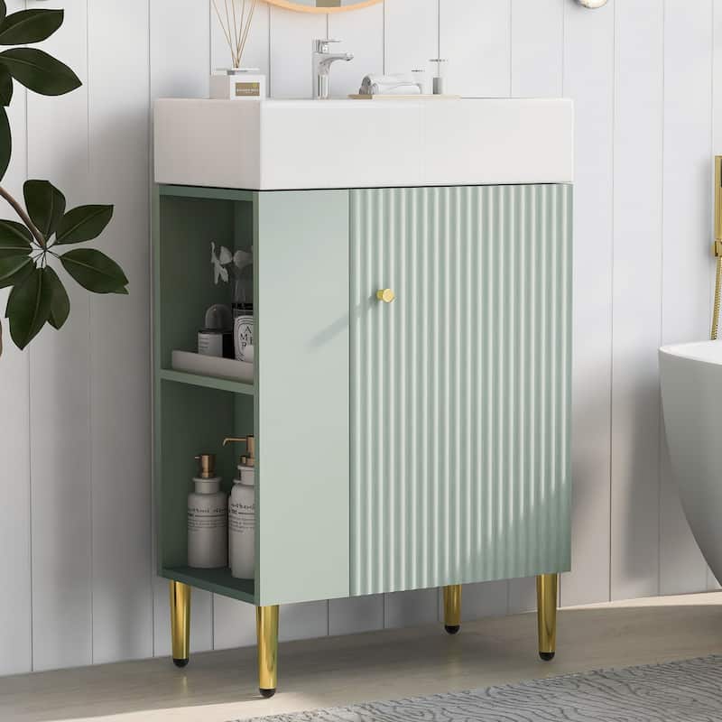 GDFStudio - Aria Wood & Ceramic Bathroom Vanity Combo Cabinet with Single Sink