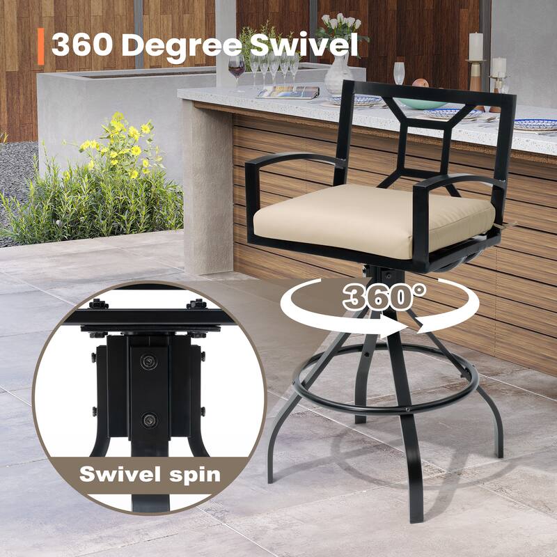Outdoor Indoor Patio Aluminum Armrest Swivel Bar Stools with Sunbrella Fabric Cushion