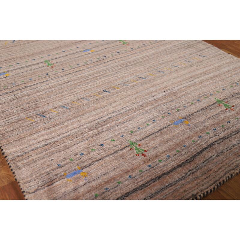 Hand Knotted Oriental 100% Wool Carpet Tribal Stripe Brown Gabbeh Area Rug - 4' 10'' X 3' 0''