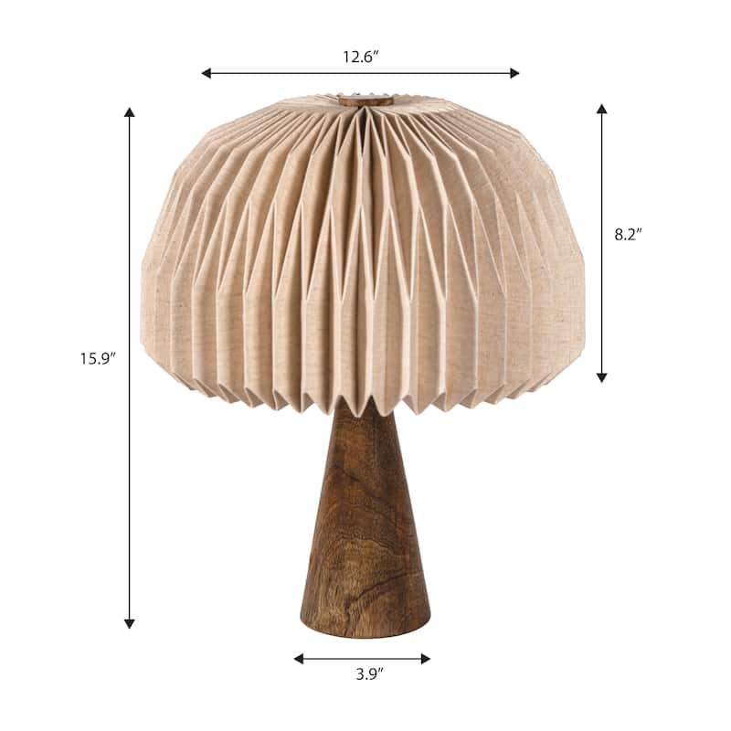 Sylvie 16" Modern Minimalist Paper Pleated Shade Mushroom Accent LED Table Lamp