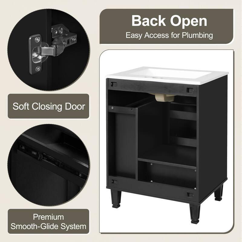 24"Freestanding Bathroom Vanity with Ceramic Sink